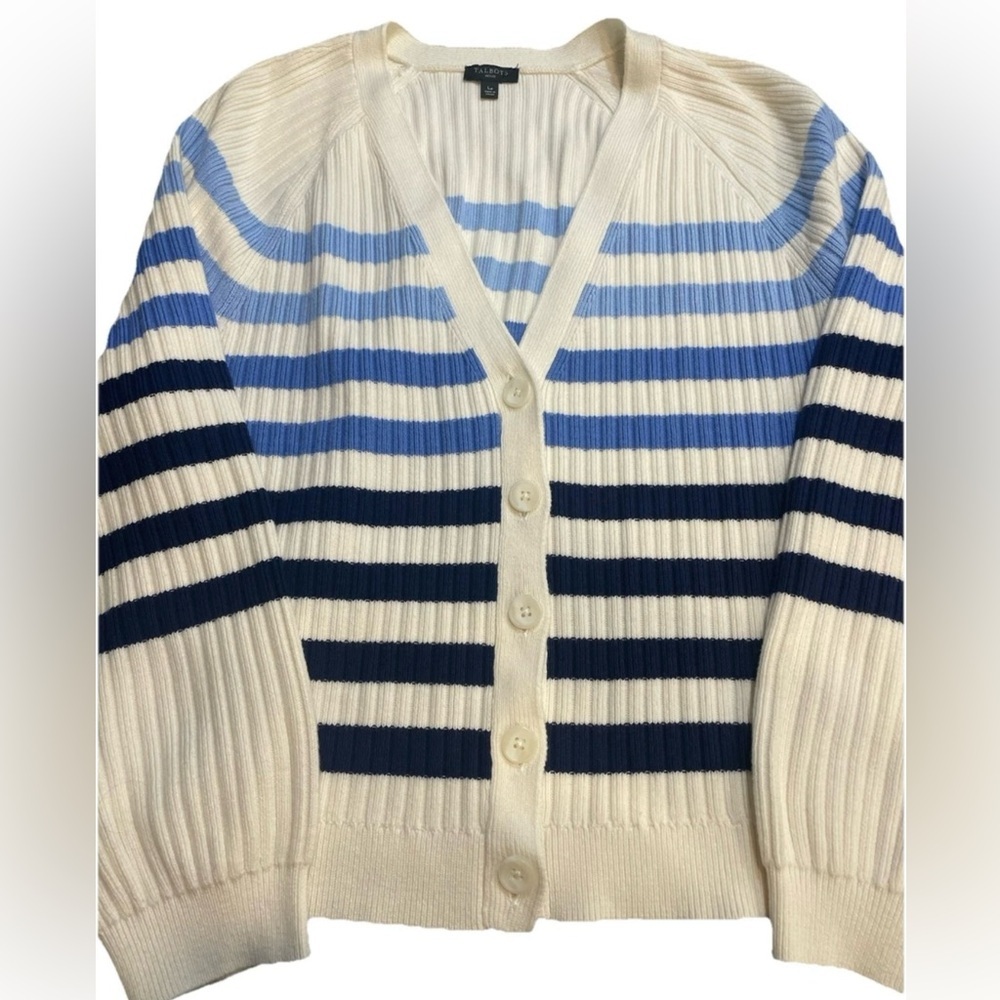 Talbots Women's Size Petite Large V Neck‎ Breton Striped Cardigan Sweater - Picture 4 of 7